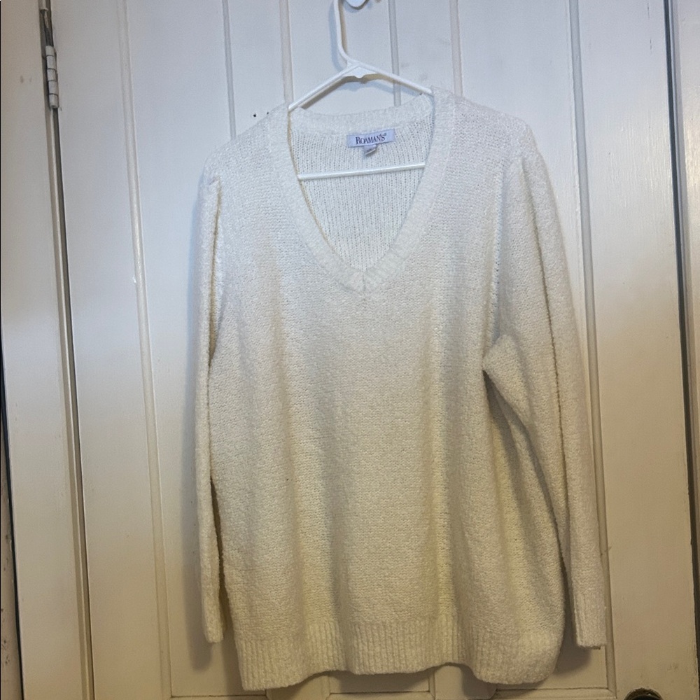 Roaman's Soft White V-Neck Sweater